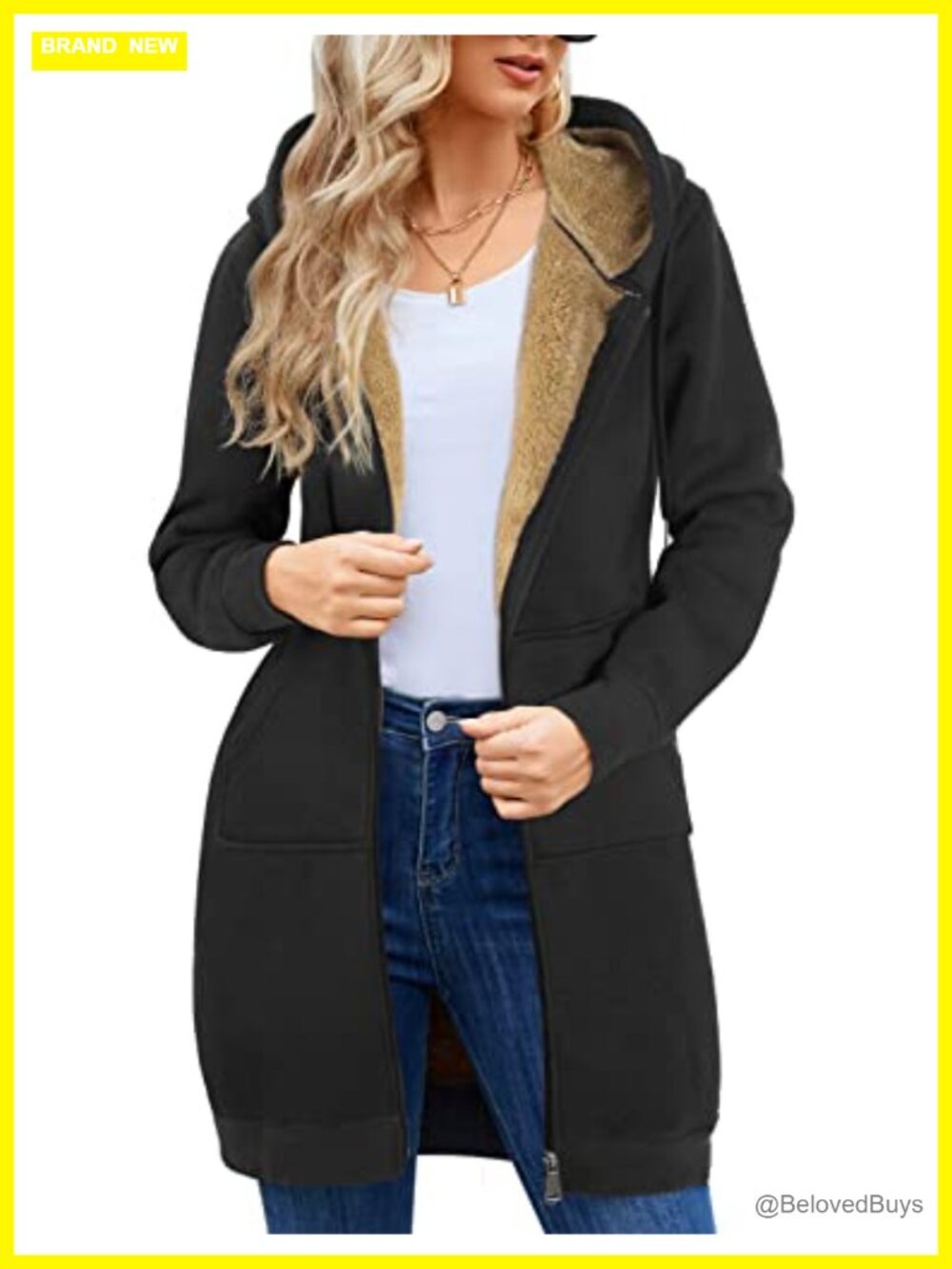 Women's Long Sherpa Lined Zip Hoodie Coat Winter Fleece Sweatshirt